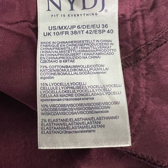 NYDJ Marilyn Straight Jeans Maroon Zip Fly Button Closure 5 Pocket Stretch 6 - Picture 9 of 16